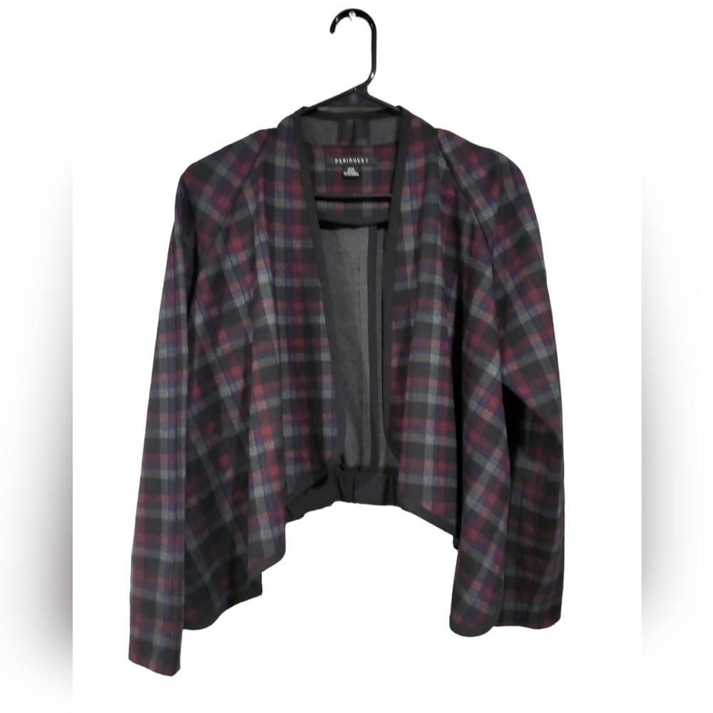 Periphery Women's Plaid Knit Long-Sleeved Blazer Sz M